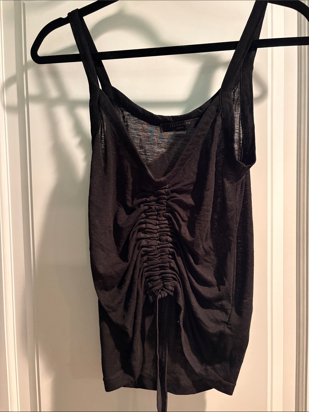 All Saints Black Ruched Drawstring Tank